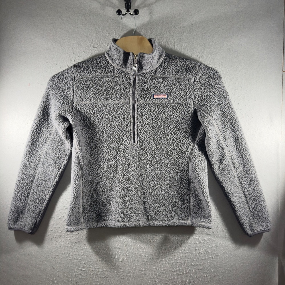 3020 | Vineyard Vines Sherpa Harbor Half Zip Fleece Pullover Gray Womens M